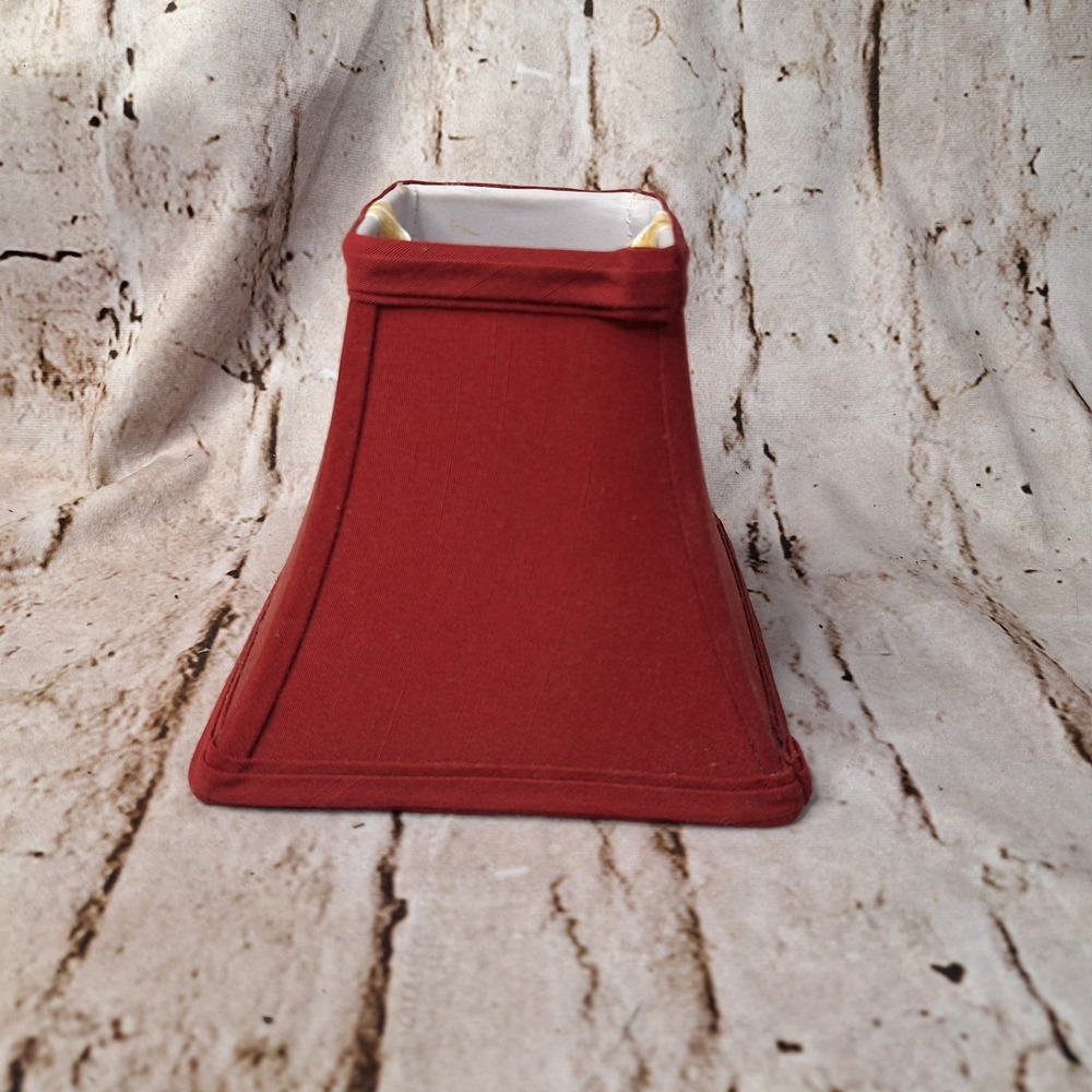 Red Fabric 6" Square Bell Lamp Shade Small Clip On Fitter 5" Tall Accent Shade